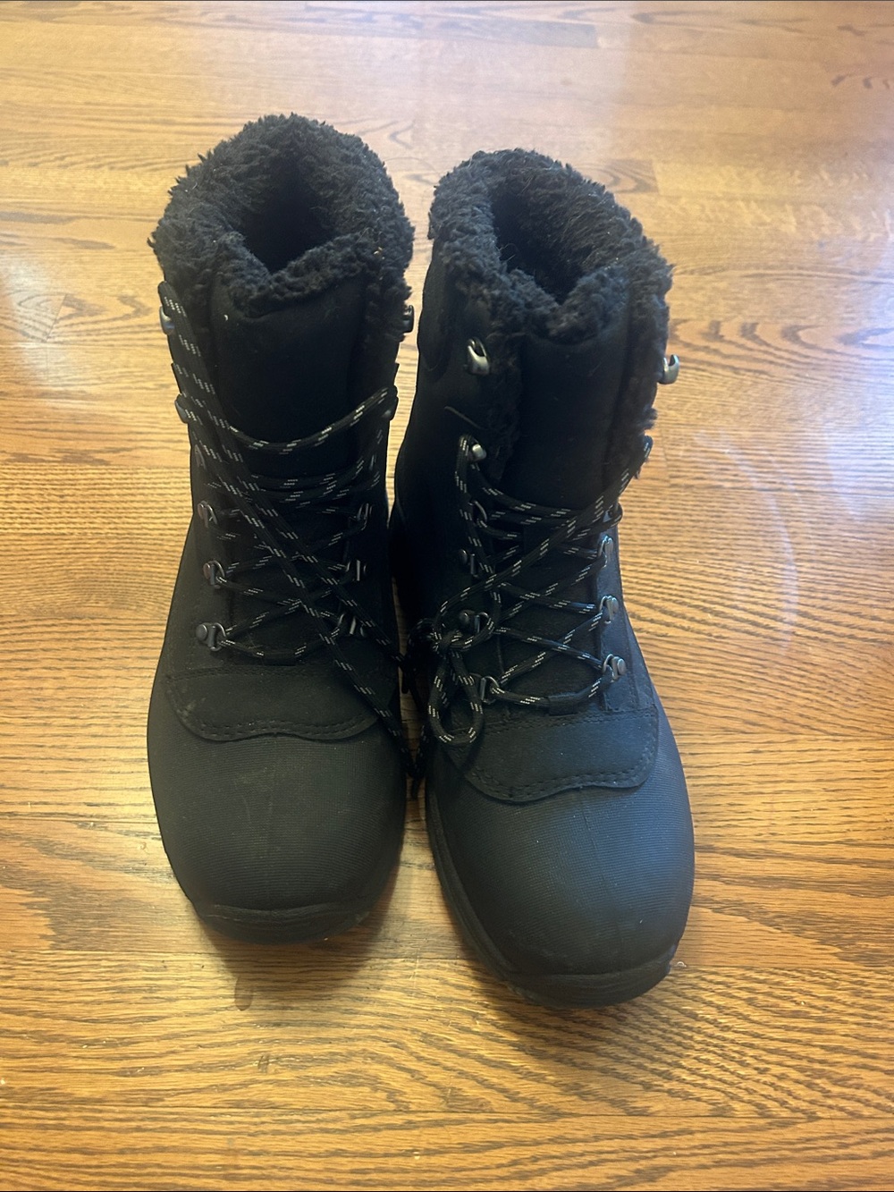 all in motion Black Faux-Fur Lace-Up Winter Boots